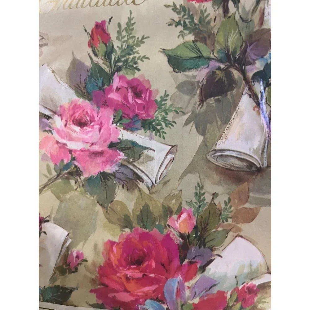 Vintage American Greetings Gift Wrap Graduate NEW Floral 2 Packages
